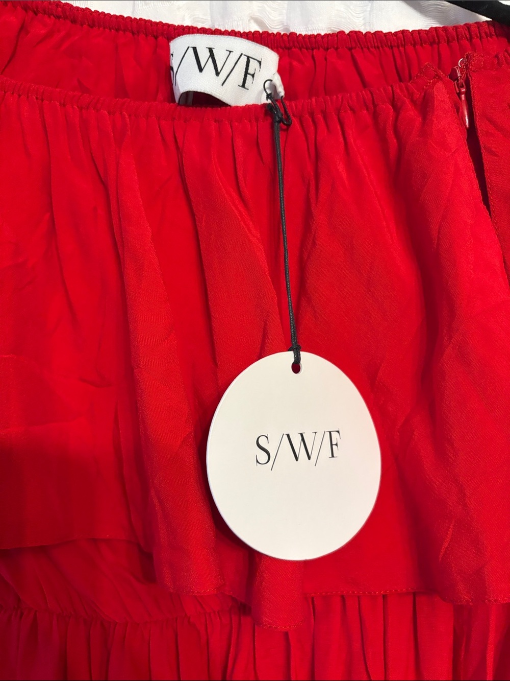 S.W.F Red One-Shoulder Ruffle Midi Dress - Picture 2 of 5
